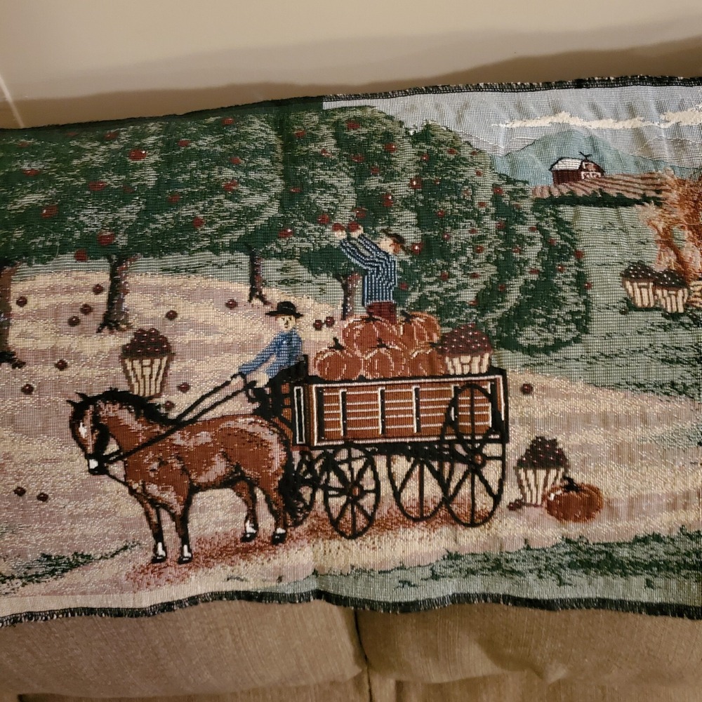 Vintage Woven Tapestry Country Scene 34" X 13" Wall Hanging Great Condition!
